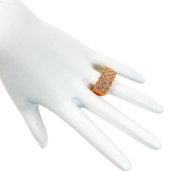 Cocktail Ring Clear Faceted Pave Rhinestones Gold Tone Band Fashion Jewelry 8 - Picture 2 of 8